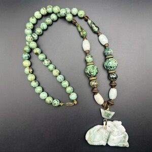 Vintage Carved Jadeite Jade Feng Shui Pixiu Necklace